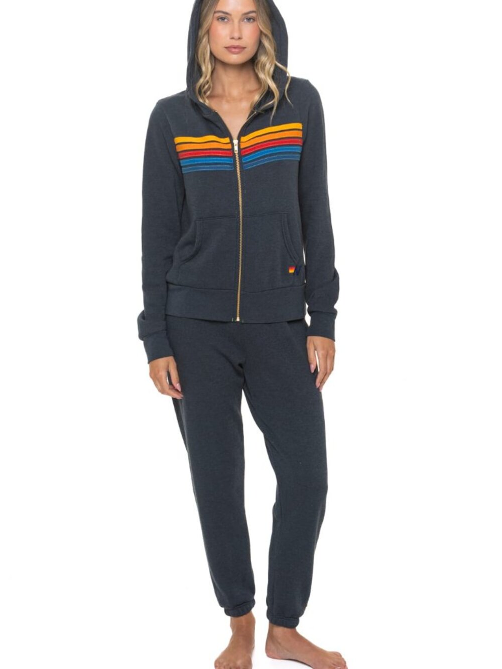 NEW Aviator Nation 5 Stripe Zip Hoodie Sweatshirt Medium Charcoal $196 msrp - Picture 3 of 5